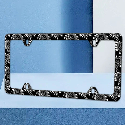 Floral Dope License Plate Frame Easy Install Stainless Steel Car Plate Holder With Screws 6x12 Inch 4 Holes Auto Accessory