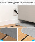Power Strip Surge Protector With USB-C And USB-A, 1800J Surge Protection, 10 Ft Flat Extension Cord under rug by wall