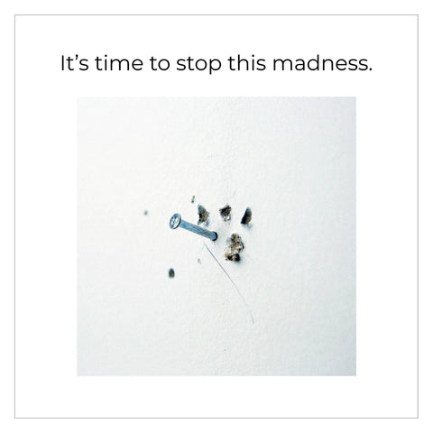 Wall damage with nail, illustrating the need for Heavy Duty Picture Hangers Kit For Wood Frames And Canvases On Drywall, No Drama Wall Damage.