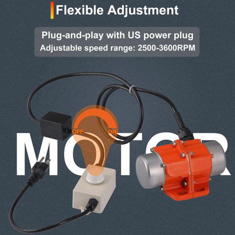 Adjustable 30W Vibration Motor With Speed Controller, 110V Single Phase Mini Industrial Shaker Table Motor, 3600 RPM