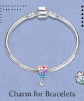 Birthstone Charm 925 Sterling Silver Pendant Dangle Beads Hot Air Balloon Necklace For Bracelets And Necklaces displayed on bracelet