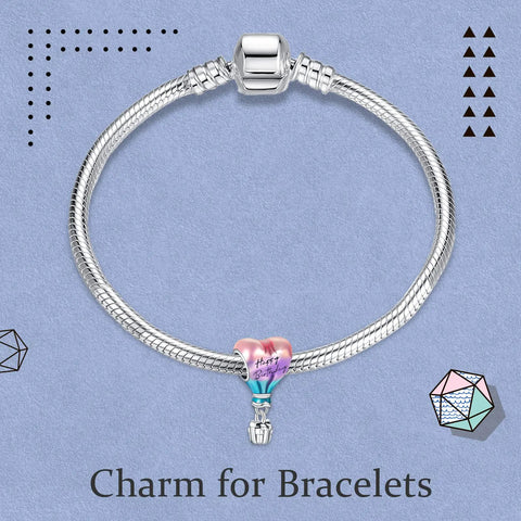 Birthstone Charm 925 Sterling Silver Pendant Dangle Beads Hot Air Balloon Necklace For Bracelets And Necklaces displayed on bracelet