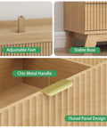 Detail view of Fluted Dresser for Bedroom With Six Drawers and Totally Modern Oak Finish 48 Inch Wide Wooden Dresser TV Stand features.