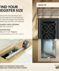 Measurement guide for Metal Scroll Decorative Air Vent Cover For 4x12 Floor Register With Adjustable Control Lever And Easy Install