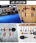 2 Pack Shovel Holder For Truck With Heavy Duty Roof Rack Mounts used for wall and roof rack tool storage.