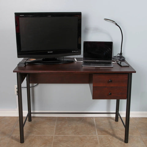 Home office desk with TV and laptop, showcasing Cord Wire Tray Desk Cable Organizer 32 Inch Open Slot Raceway To Tidy Cables Wires And Cords On Desks Office Cable Management Kit Pack Of 2 Black For Home And Office Use.