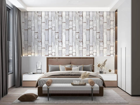 Wood Panel Peel And Stick Wallpaper For Cabinets And Furniture, Waterproof And Easy To Clean Self Adhesive Film, Light Texture Washed White Finish
