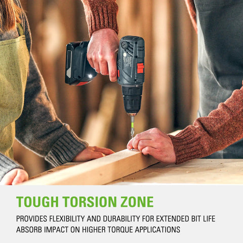 Person using drill with All In One 70 Piece Impact Rated Driving Set for DIY, showcasing tough torsion zone in woodworking project.
