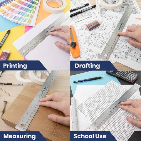 Stainless Steel 12 Inch Metal Ruler With Non Slip Cork Back Inch And Metric Graduations Pro Grade Crafting Tool in various uses