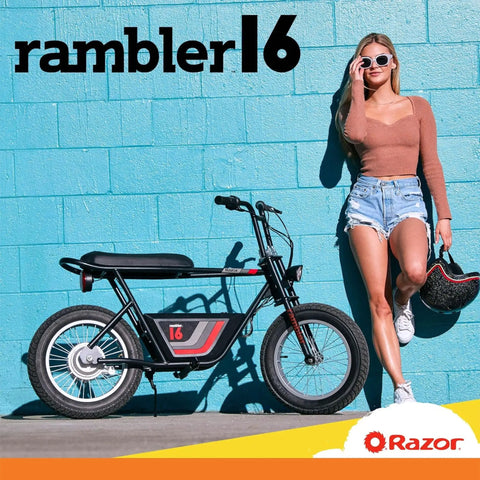 Dope Electric Minibike For Teens And Adults With 350W Motor 36V Battery 16 Inch Tires Up To Fifteen And A Half MPH Black Rambler 16