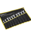 High Torque Ratcheting Wrench Set 10 Piece With 72 Tooth Gear For Precise Movement And 5 Degree Swing Arc in a fabric organizer