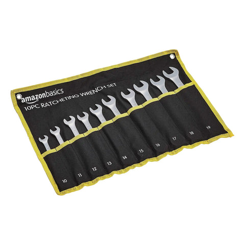 High Torque Ratcheting Wrench Set 10 Piece With 72 Tooth Gear For Precise Movement And 5 Degree Swing Arc in a fabric organizer