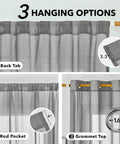 Linen-Feel Sheer Curtains 2 Panels With Grommet Top, Light Filtering Semi-Transparent Drapes, Dark Grey, 52x84 Inches, Hanging Options