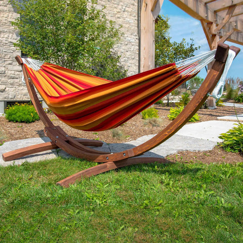 Fade Resistant Brazilian Hammock With Solid Pine Arc Stand For Indoor Outdoor Chill Out Relaxation, 450 Lb Weight Capacity