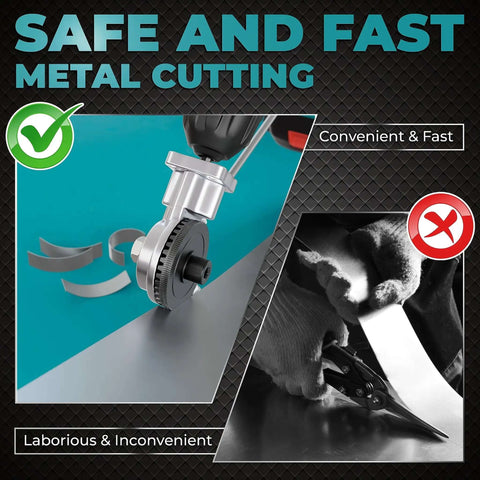 Side view of Metal Nibbler Drill Attachment For Electric Drills Deluxe Plate Cutter Attachment 2023 Model cutting sheet metal