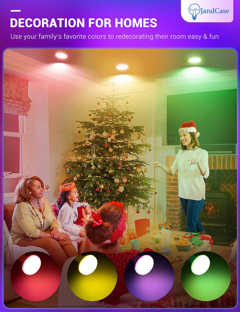 Family enjoying Christmas under BR30 Color Changing Flood Lights Lit RGB Warm Cool White LED Recessed Light Bulbs