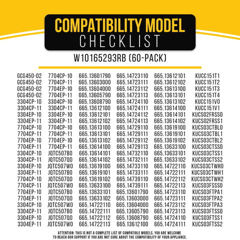 Compatibility checklist for Beefed Up Heavy Duty 18 Inch Trash Compactor Bags 60 Pack For Whirlpool KitchenAid Magic Chef General Electric.