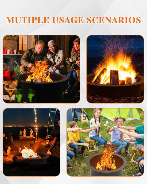 36 Inch Heavy Duty Fire Pit Ring For Outdoor Wood Burning And Campfires, Durable Metal Round Fire Pit For Backyard Patio And Camping