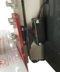 Close-up of Electric Work Positioner Truck with 330 lb capacity, durable steel components, and part of chain pulled lift mechanism.
