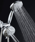 High Pressure 48 Mode Luxury 3 Way Shower Combo With Dual Rain And Handheld Shower Head, Extra Long 6 Ft Hose, Chrome Finish