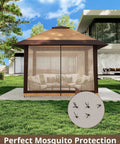 13X13Ft Pop Up Gazebo Canopy With Double Roof Mosquito Netting Keeps Insects Out Adjustable Height in a backyard setting