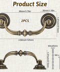 Two Piece Vintage Drop Bail Dresser Handles, Bronze Antique Cabinet Pulls For Cabinets And Dressers, dimensions labeled