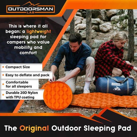 Ultra Lightweight Camping Sleeping Pad No More Back Pain With 5cm Thick Inflatable Mat, Patented Interconnected Air Cells