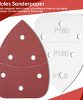 Two 6 hole 140mm sanding pads for mouse sanders, one red and one white, showing grit P180, designed for detailed sanding tasks.