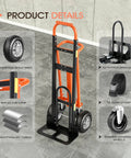 Beefy 4 In 1 Hand Truck With 360 Degree Swivel Casters showing details like reflective strips and rubber universal wheels.