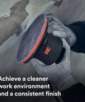 Xtract Cubitron II Hookit Clean Sanding Film Disc 775L 6 Inch in use for paint prep on wall with dust extraction