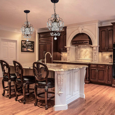Chandelier Modern Mini Shabby Chic Cozy 1 Light Bronze Farmhouse Crystal Pendant Ceiling Fixture in kitchen setting