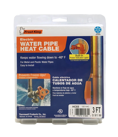 Packaged Automatic Electric Heat Cable Kit with Self Regulating Thermostat for Pipes 3 ft 120 Volts 7 Watts Black
