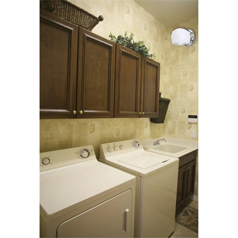 One Light Wall Mount Fixture With Outlet And Pull Chain, Dope Chrome Finish And White Crystal Glass Shade, Extends 7.25 Inches From Wall, Uses Standard 60 Watt Bulb, Five Year Manufacturer Warranty