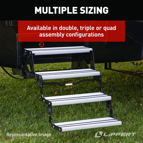 Alumi-Tread Triple Manual Step With No Slip Grips And Textured Surface For Solid Traction And Stability Built In Grab Handle Lightweight Aluminum RV Entry Step In Black, 3-step RV entry