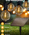 Outdoor 25 Foot G40 LED String Lights With 25 Shatterproof Bulbs, Waterproof feature, in rain with eco-friendly solar panel.