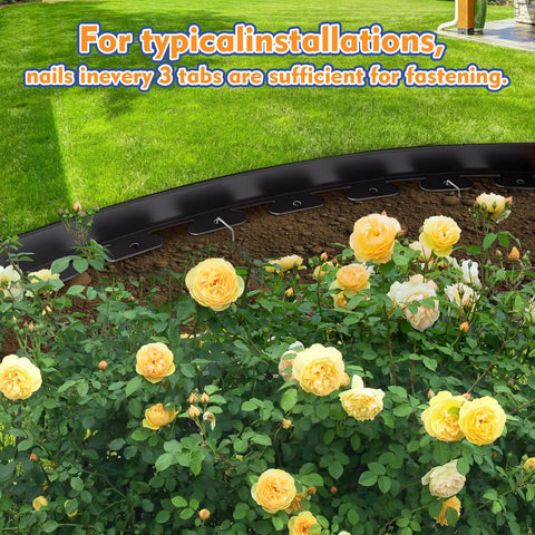 Flexible No Dig Landscape Edging Kit With 100 Ft Border And 100 Upgrade Stakes One Point Five Inch Tall Plastic Garden Border in flower bed.