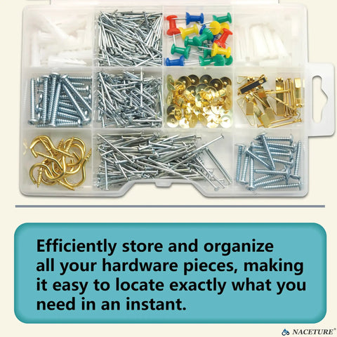 Ultimate Picture Hanging Kit With 521 Pieces Including Drywall Anchors Screws Nails And Cup Hooks in a transparent case