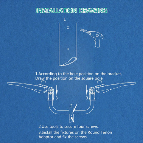 Installation drawing for Two Light Bullhorn Mount Bracket For 2 3/8 Inch Slip Fitter Fits LED Street Lights And Parking Lot Lights