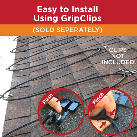 Heat Tape Pro Self Regulating Heat Cable With GlowCap Tech for ice dam prevention shown on roof without clips