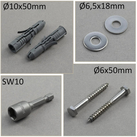 Image showing Nylon Dowel Kit With 8 Tough 10X50 Dowels, 8 Stainless Steel A2 6X50 Bottom Screws, 8 A2 Washers For M6