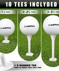 Game Ready Turf Golf Hitting Mat With 9 Tees And Rubber Tee Holder Heavy Duty Backing Indoor Outdoor Practice Mat 13 By 17 Inches Pro Version, showing chamkpey golf balls and tees.