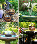 8W Solar Water Pump with Built In 3600mAh Battery Backup for Bird Bath Pond and Garden Water Features in various garden settings