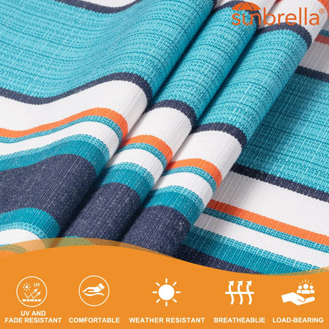 Close-up of striped Sunbrella fabric used in Sunbrella Fabric Hammock With 13 Ft Wood Arc Stand For Two People Outdoor Patio Setup.