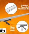 Heavy Duty 50 Inch Clamp Guide Track For Circular Saws With Quick One Sided Adjustment and Snap Tight Locking Handle showing smooth aluminum body and easy lock lever.