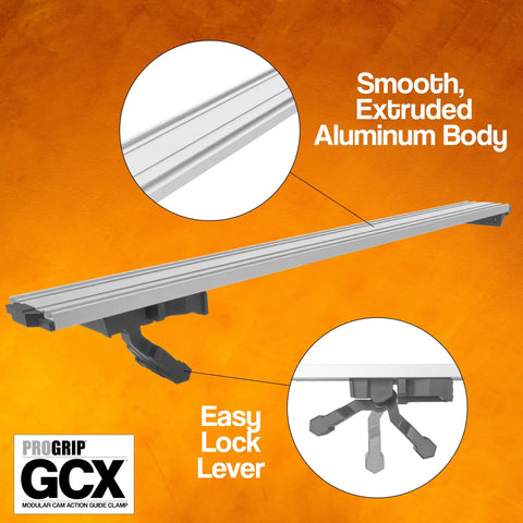 Heavy Duty 50 Inch Clamp Guide Track For Circular Saws With Quick One Sided Adjustment and Snap Tight Locking Handle showing smooth aluminum body and easy lock lever.