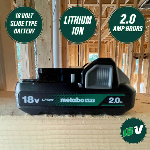 18V 2.0Ah Lithium Ion Battery With Fuel Gauge For Power Tools, Lightweight Slide Type Pack at About 0.84 lb