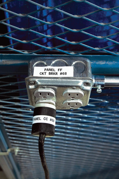 All Weather Vinyl Label Tape Built To Handle Heavy Duty Work And Lab Marking Sticks Like Wild In Freezers Or Extreme Cold Black On White Tape fits labeled electrical panel with outlets.
