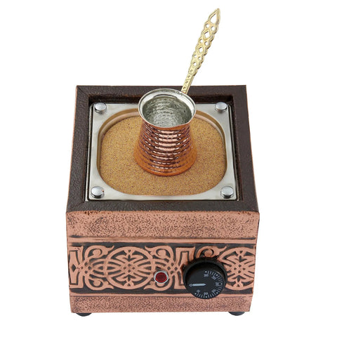 Copper Turkish Heating Sand Coffee Maker With Pot Old School Traditional Square Ottoman Design Electric 110 To 230 Volt Brew Machine For Coffee Or Tea Vintage Copper Look Durable And Easy To Use