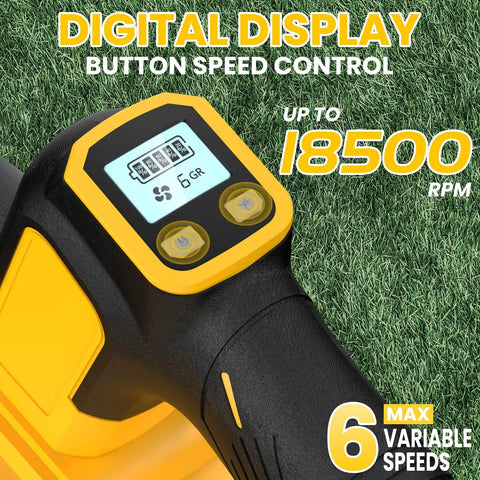 Digital display on Cordless Leaf Blower With Brushless Motor, 480 CFM, Six Speed Settings Up To 130 MPH