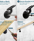 Heavy Duty Handrail Brackets For Stairs 3 Inch Black Metal Wall Mount Supports Tough As Nails Staircase Railing Hardware shown in installation steps.